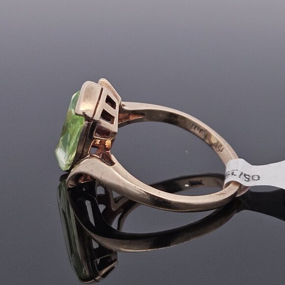 10K Yellow Gold Elongated Cushion Cut Uranium Glass Cocktail Ring Size 6.25 - Picture 12 of 16